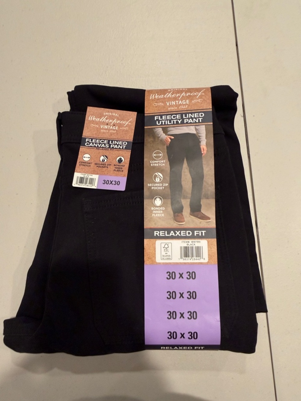 Weatherproof Men’s size waist 30 and length 30 Relaxes  Fleece-Lined Jeans Black